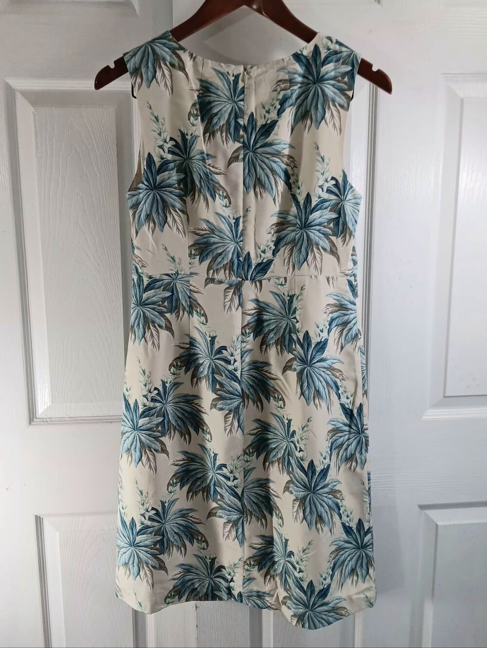 VTG 90s Tommy Bahama Silk Shift Dress Sz 6 Blue Teal Palm Tree Tropical Lined - Picture 2 of 8